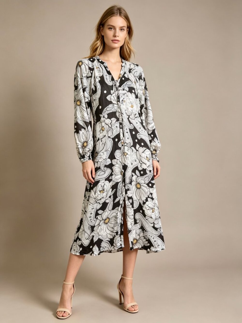 NWOT JOHNNY WAS Biya Silk Long Sleeves Floral Midi Dress Boho Chic Sz S